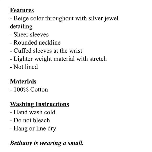 Hope’s Feeling Better Top Beige Jeweled Medium - Picture 5 of 5